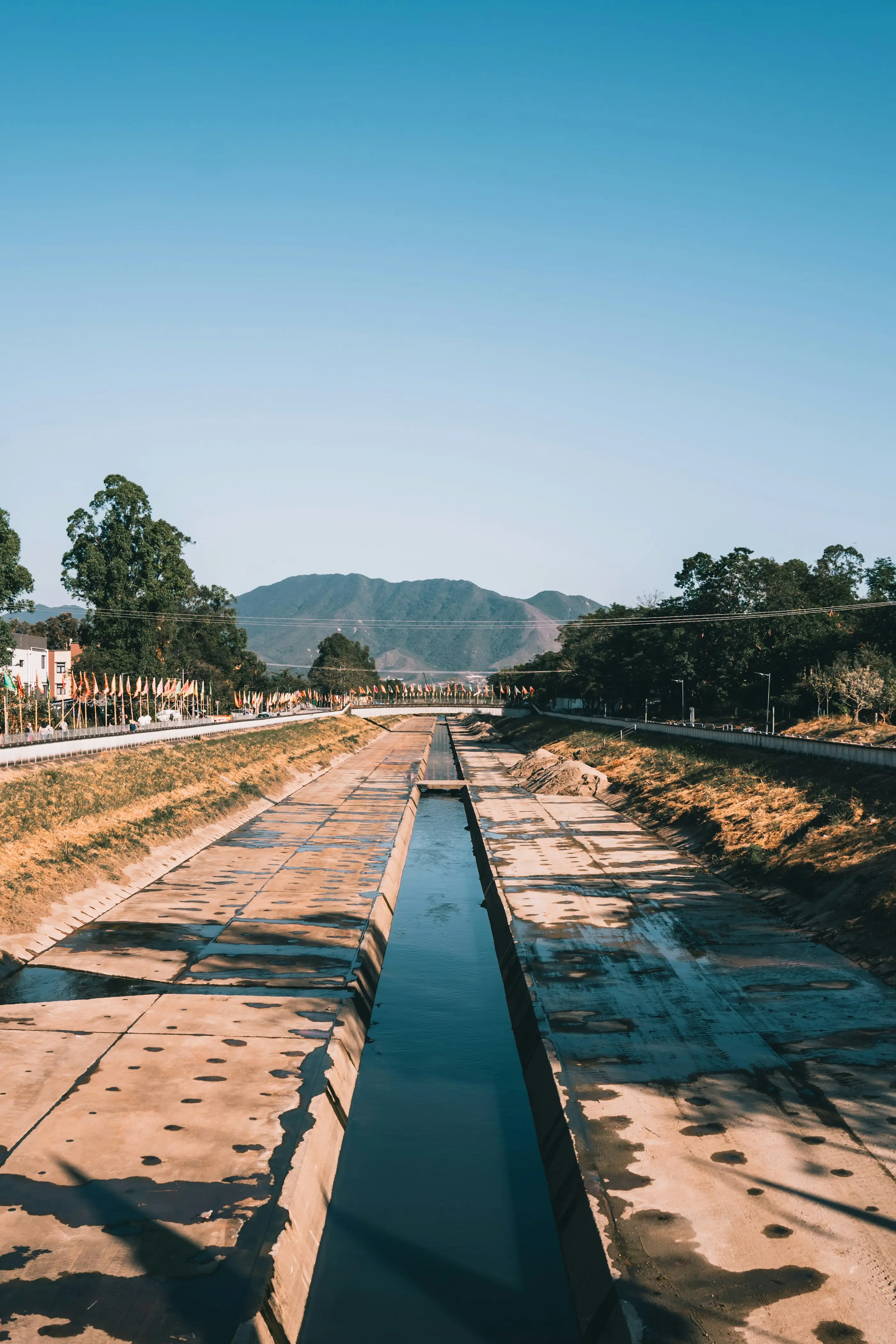 Engineered diversion channel running toward distant ranges